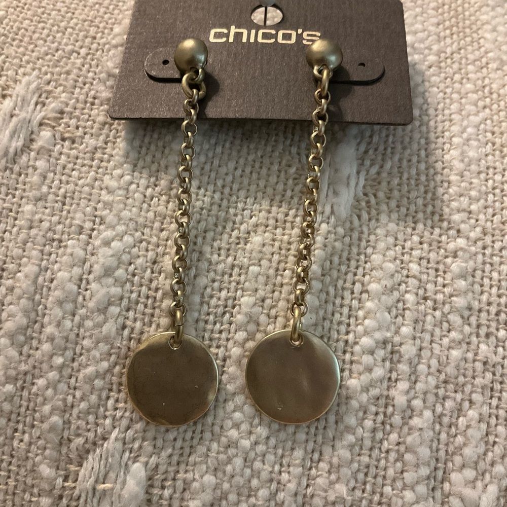 0210-Chico's‎ Elegant Gold Disc Chain Earrings